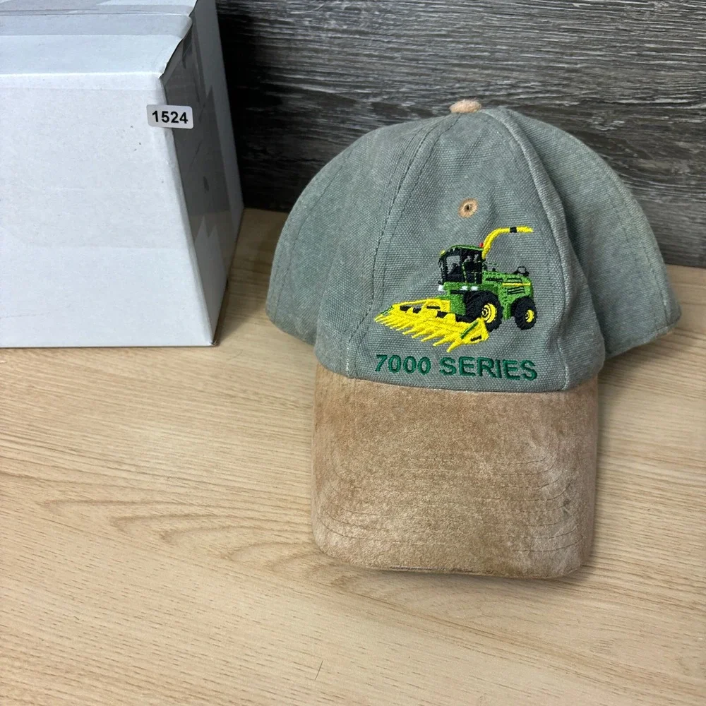 Vintage John Deere Hat Cap Strap Back‎ Green Canvas 7000 Series Tractors